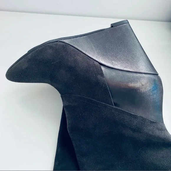 Black Suede Wedge Boots New Leather Black Pointed Toe Retro Style Size 9 - Picture 8 of 12